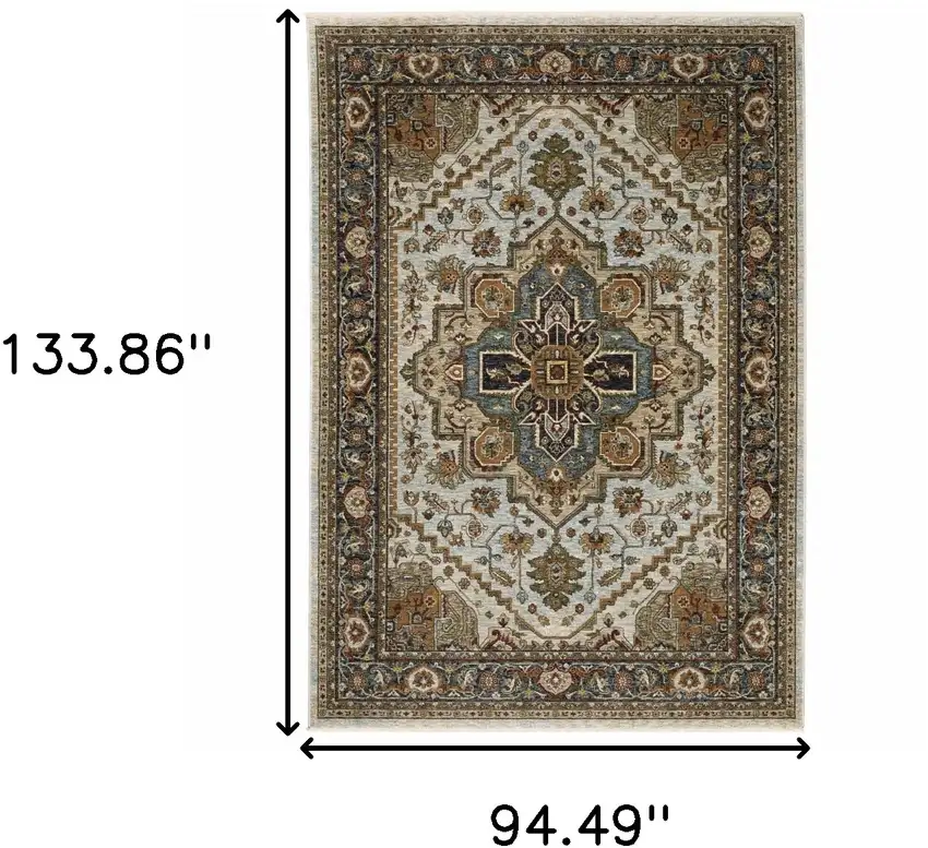Beige and Ivory Oriental Power Loom Area Rug With Fringe Photo 3