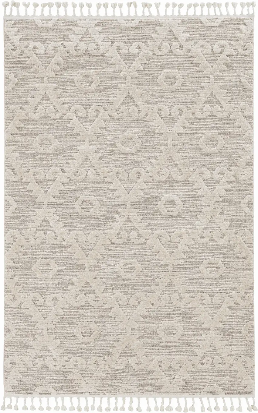 Ivory Beige Diamonds Area Rug with Fringe Photo 3