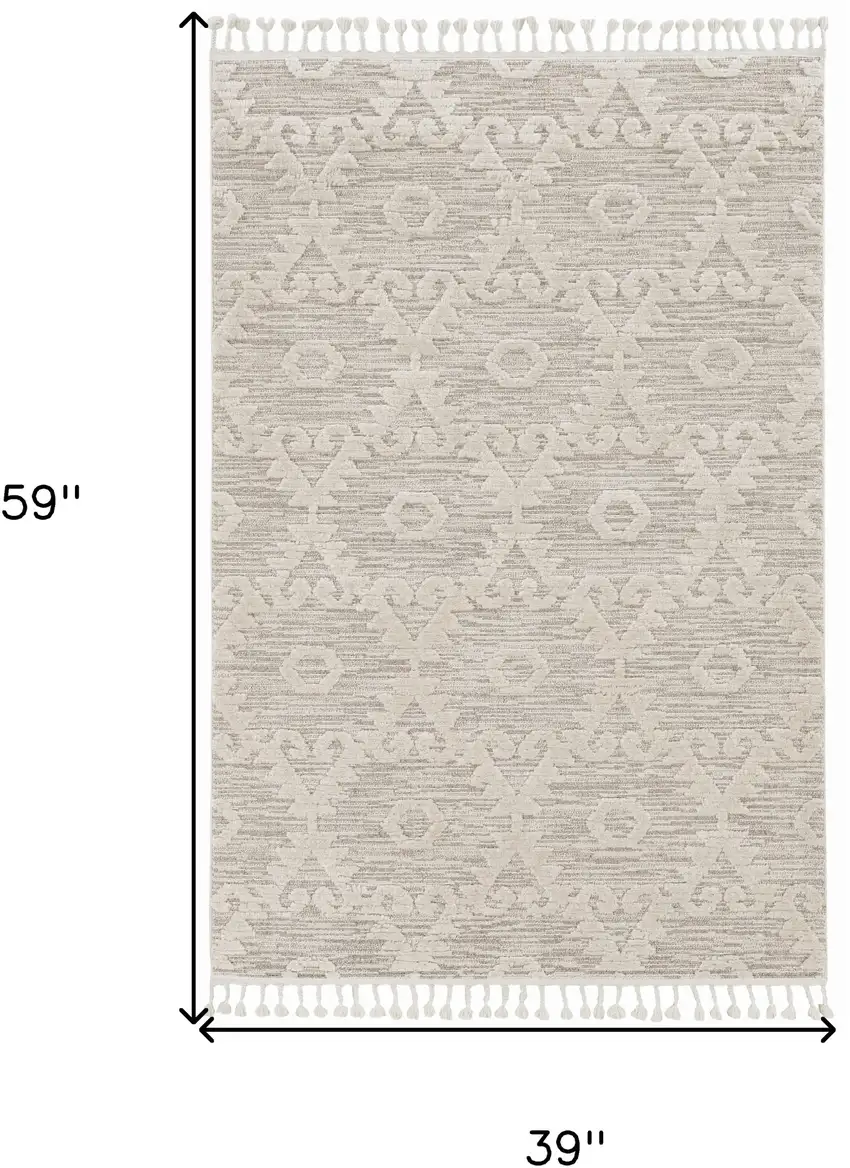 Ivory Beige Diamonds Area Rug With Fringe Photo 7