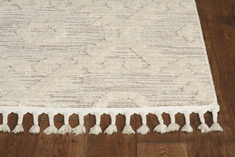 Ivory Beige Diamonds Area Rug with Fringe Photo 4