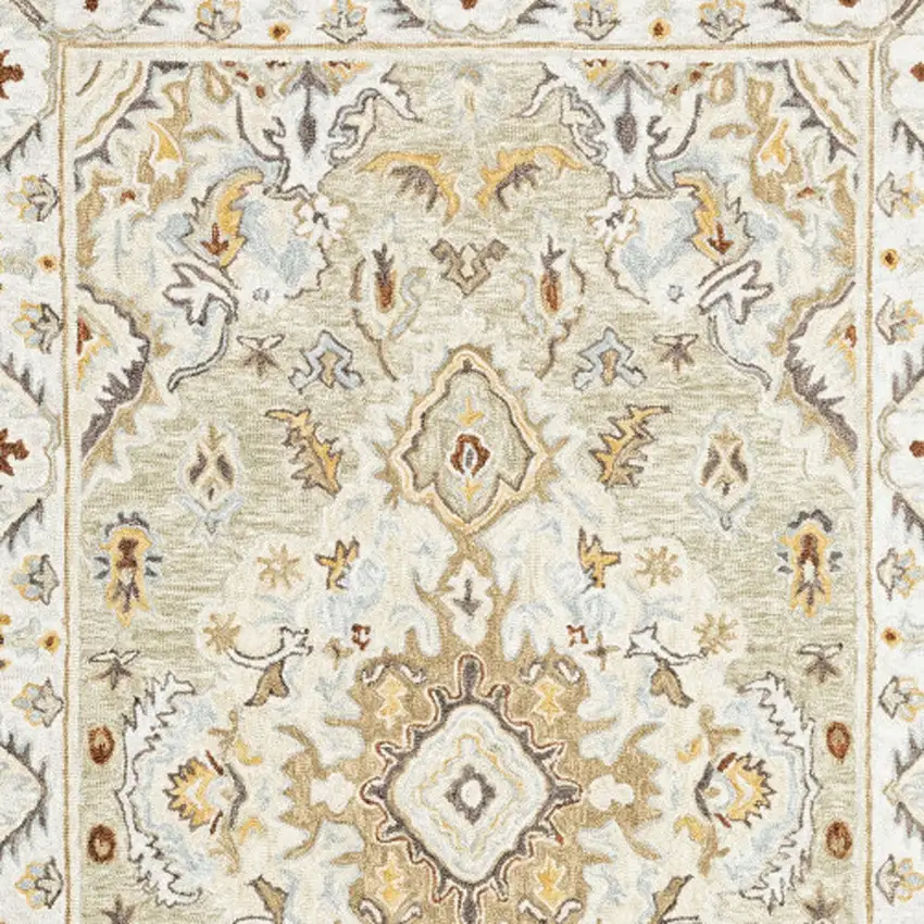 Ivory Beige Gold And Muted Grey Oriental Tufted Handmade Stain Resistant Area Rug Photo 4