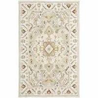 Photo of Ivory Beige Gold And Muted Grey Oriental Tufted Handmade Stain Resistant Area Rug