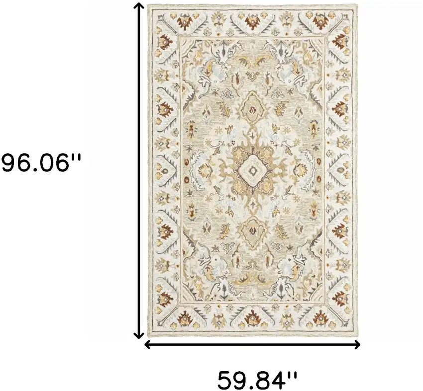 Ivory Beige Gold And Muted Grey Oriental Tufted Handmade Stain Resistant Area Rug Photo 7