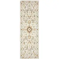 Photo of Ivory Beige Gold And Muted Grey Oriental Tufted Handmade Stain Resistant Runner Rug