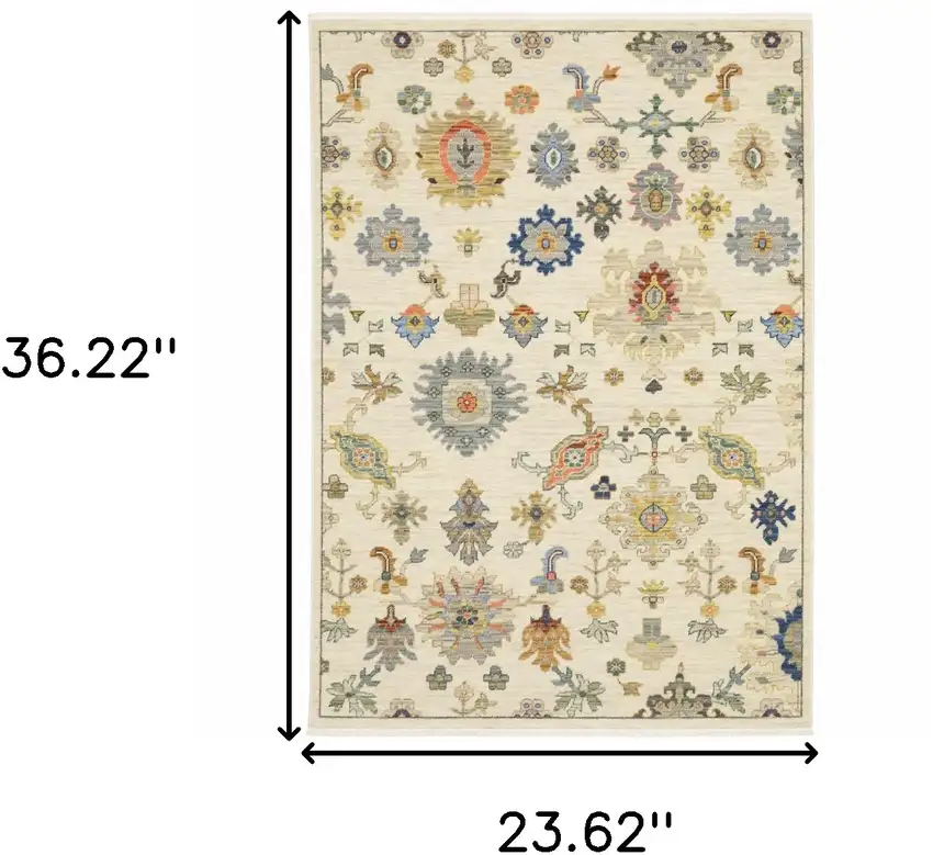 Ivory Beige Gold Grey Blue Pink Red Rust And Green Oriental Power Loom Stain Resistant Area Rug With Fringe Photo 9