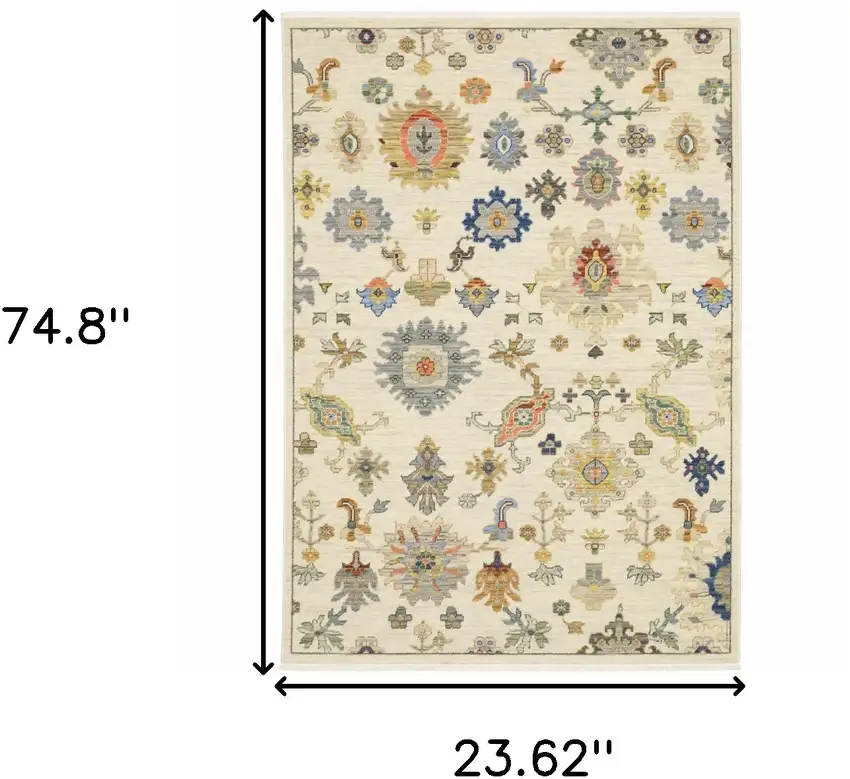 Ivory Beige Gold Grey Blue Pink Red Rust And Green Oriental Power Loom Stain Resistant Runner Rug With Fringe Photo 8