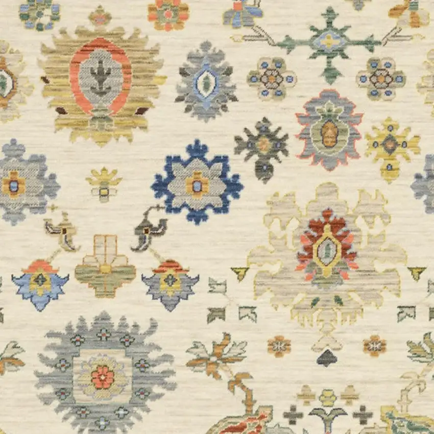 2' X 6' Ivory Beige Gold Grey Blue Pink Red Rust And Green Oriental Power Loom Stain Resistant Runner Rug With Fringe Photo 5