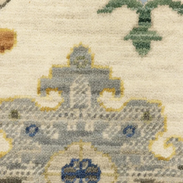 Ivory Beige Gold Grey Blue Pink Red Rust And Green Oriental Power Loom Stain Resistant Runner Rug With Fringe Photo 5