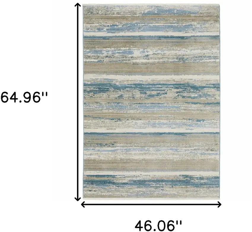 Ivory Beige Grey Blue And Tan Abstract Power Loom Stain Resistant Area Rug With Fringe Photo 9