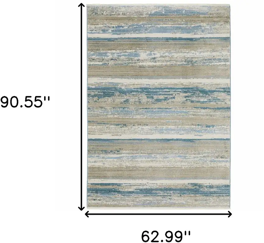 Ivory Beige Grey Blue And Tan Abstract Power Loom Stain Resistant Area Rug With Fringe Photo 9