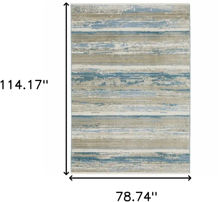 Ivory Beige Grey Blue And Tan Abstract Power Loom Stain Resistant Area Rug With Fringe Photo 9