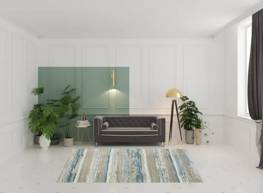 Ivory Beige Grey Blue And Tan Abstract Power Loom Stain Resistant Area Rug With Fringe Photo 2