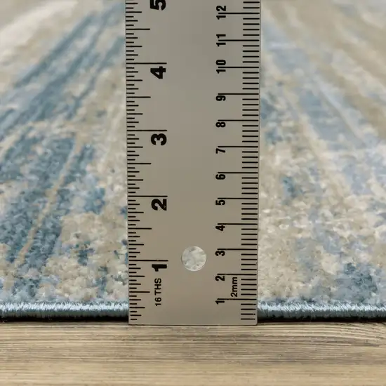 Ivory Beige Grey Blue And Tan Abstract Power Loom Stain Resistant Area Rug With Fringe Photo 9