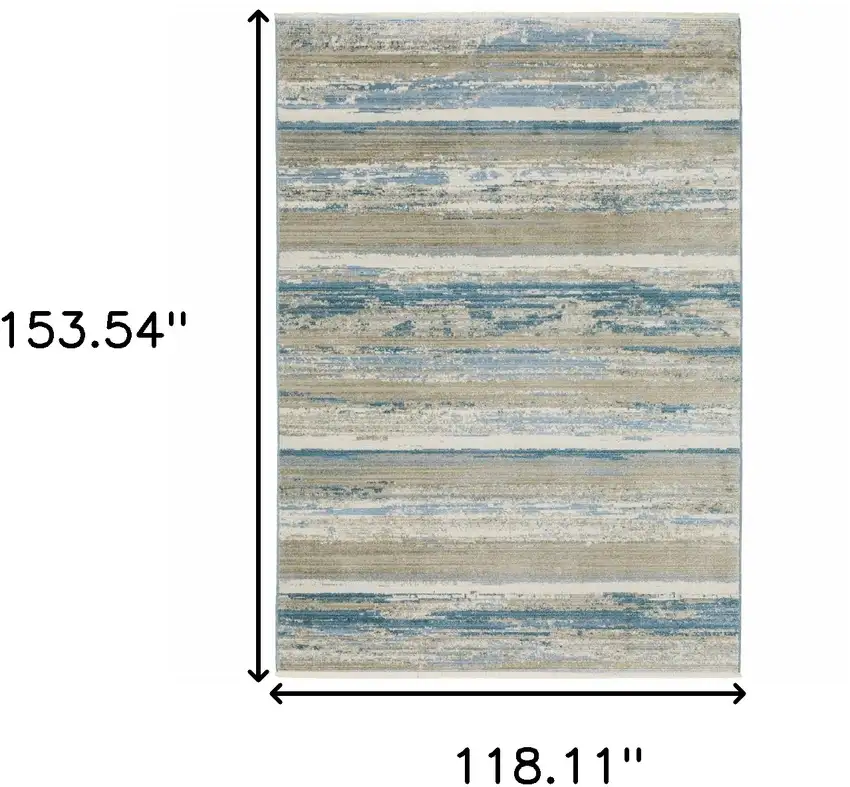 Ivory Beige Grey Blue And Tan Abstract Power Loom Stain Resistant Area Rug With Fringe Photo 9