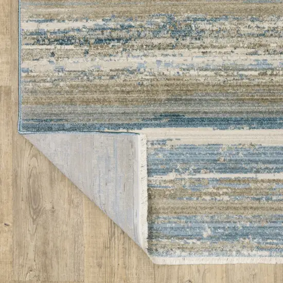 Ivory Beige Grey Blue And Tan Abstract Power Loom Stain Resistant Area Rug With Fringe Photo 8