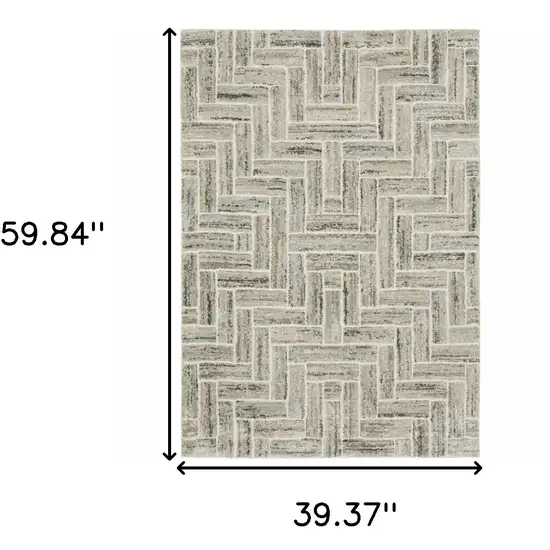 Ivory Beige Grey Brown Pale Blue And Charcoal Geometric Power Loom Stain Resistant Area Rug Photo 3