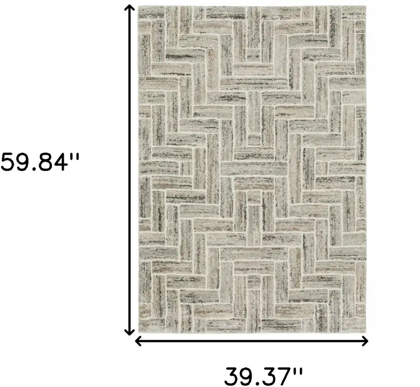 Ivory Beige Grey Brown Pale Blue And Charcoal Geometric Power Loom Stain Resistant Area Rug Photo 3