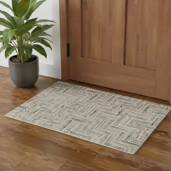 Ivory Beige Grey Brown Pale Blue And Charcoal Geometric Power Loom Stain Resistant Area Rug Photo 1
