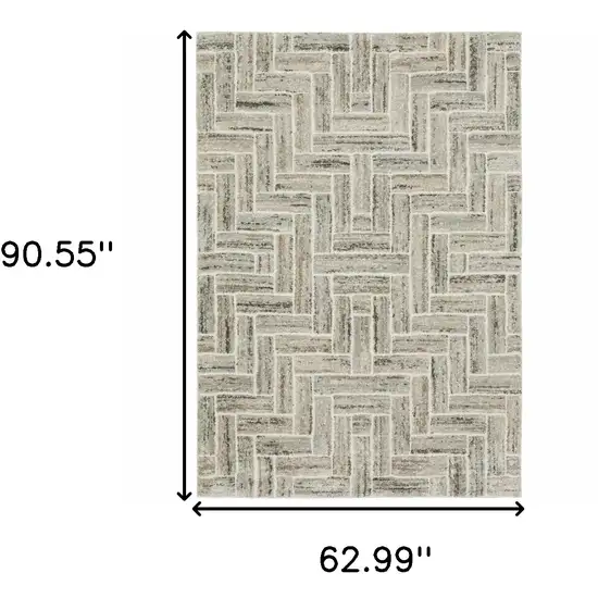 Ivory Beige Grey Brown Pale Blue And Charcoal Geometric Power Loom Stain Resistant Area Rug Photo 3