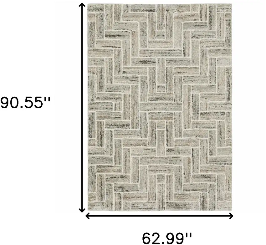 Ivory Beige Grey Brown Pale Blue And Charcoal Geometric Power Loom Stain Resistant Area Rug Photo 3