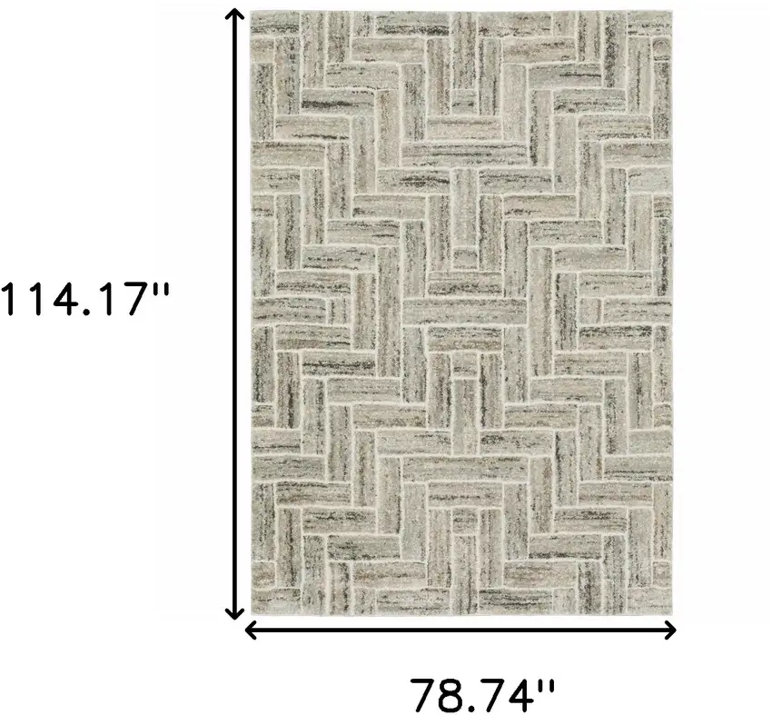Beige and Ivory Geometric Power Loom Area Rug Photo 3