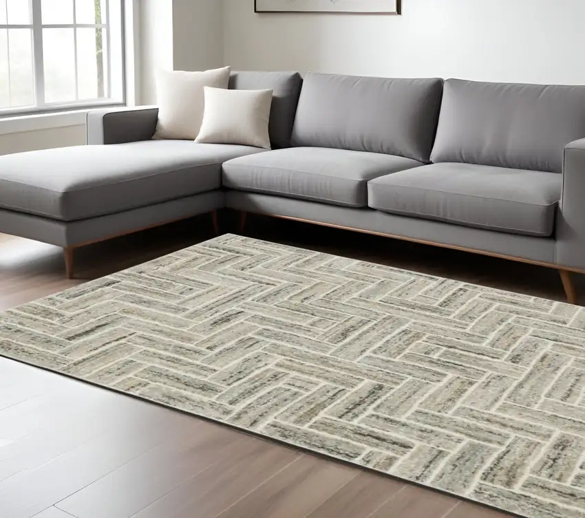 Ivory And Beige Geometric Area Rug Photo 1