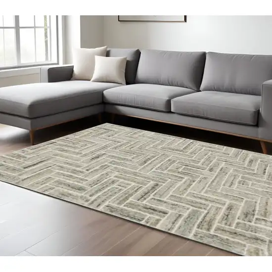 Ivory Beige Grey Brown Pale Blue And Charcoal Geometric Power Loom Stain Resistant Area Rug Photo 1