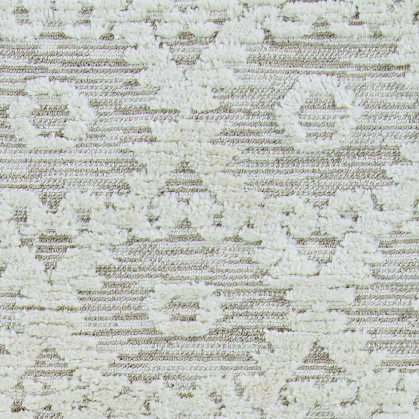 8' Beige and Ivory Geometric Runner Rug Photo 4