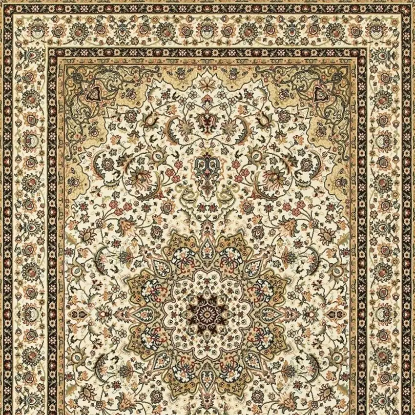 Ivory And Beige Floral Medallion Area Rug Photo 4