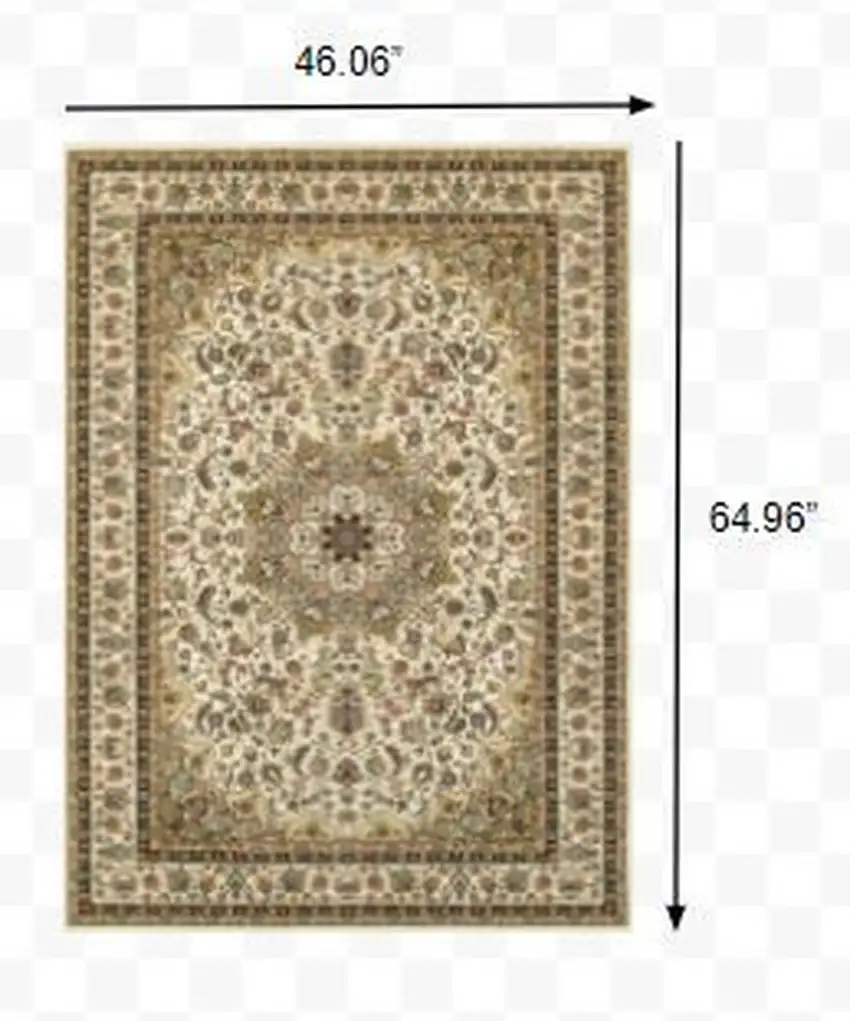 Ivory Beige Machine Woven Oriental Indoor Area Rug Photo 2