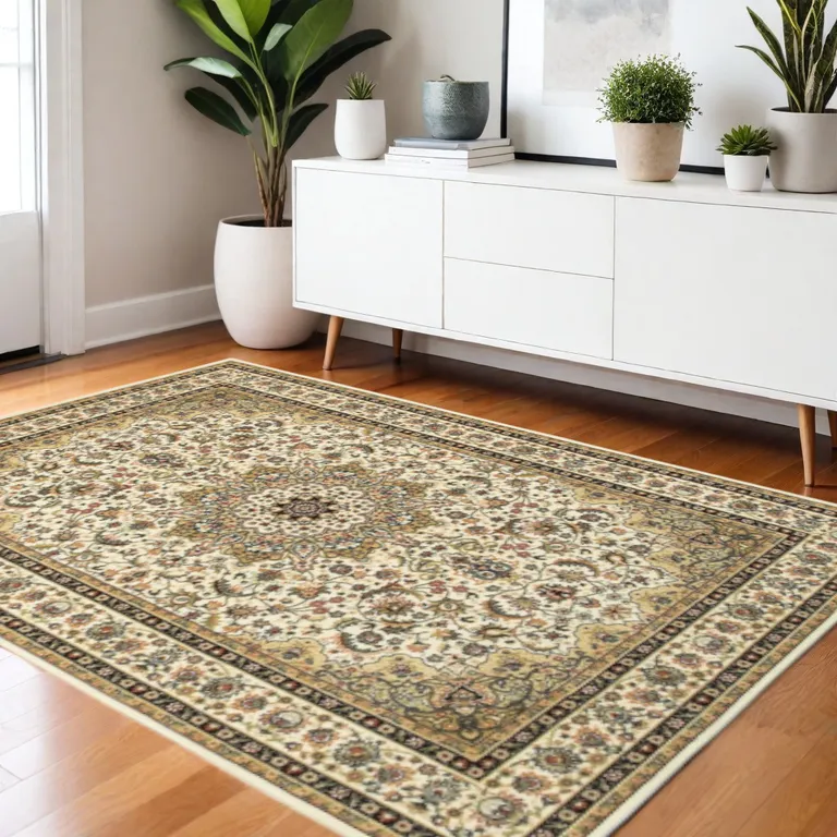 Ivory Beige Machine Woven Oriental Indoor Area Rug Photo 4
