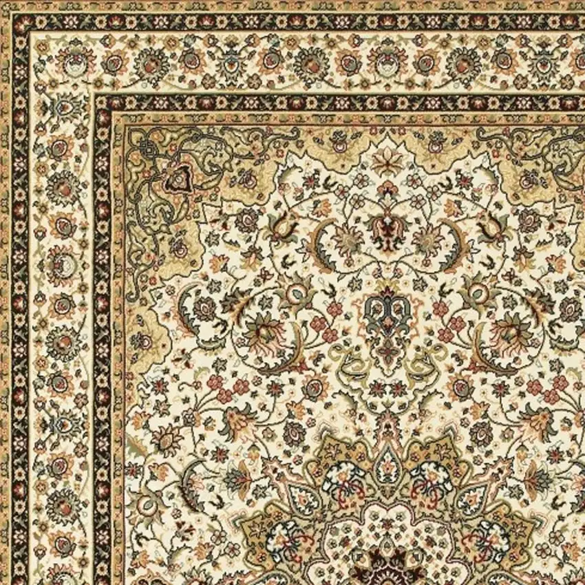 Ivory And Beige Floral Medallion Area Rug Photo 3