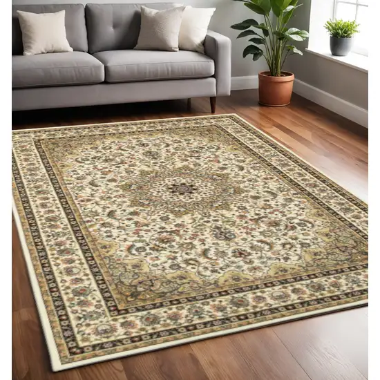 Ivory And Beige Floral Medallion Area Rug Photo 2