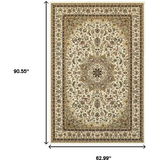 Ivory And Beige Floral Medallion Area Rug Photo 7