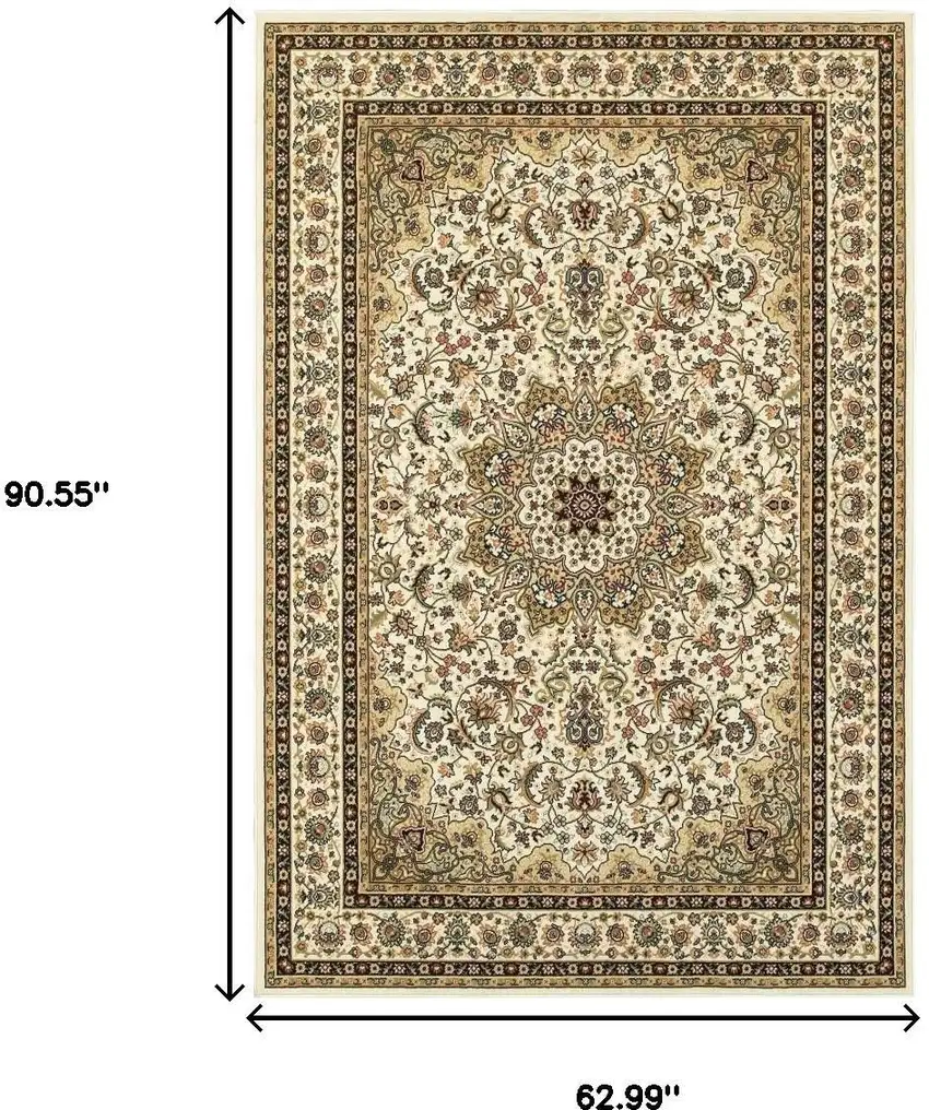 Ivory And Beige Floral Medallion Area Rug Photo 7