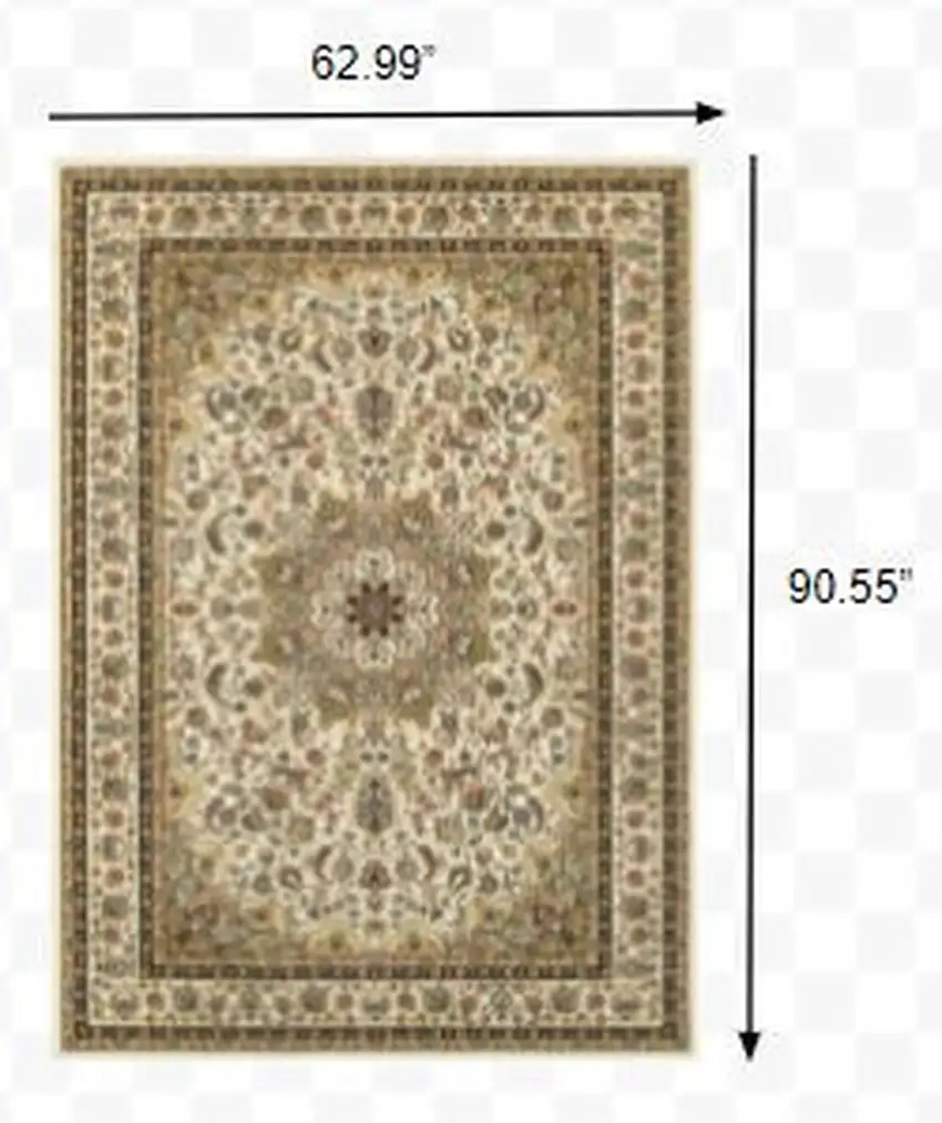 Ivory Beige Machine Woven Oriental Indoor Area Rug Photo 2