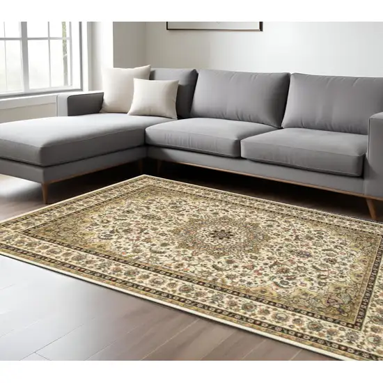 Ivory And Beige Floral Medallion Area Rug Photo 1
