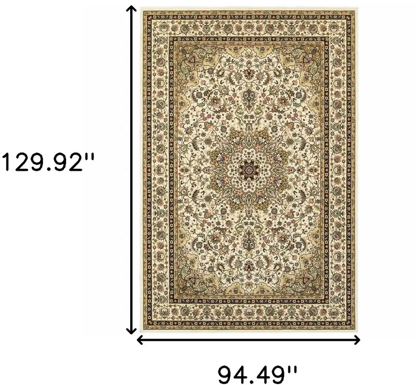 Ivory Beige Machine Woven Oriental Indoor Area Rug Photo 6