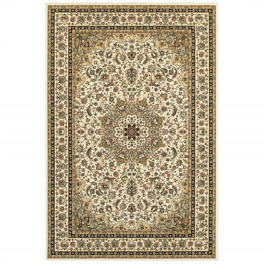 Ivory Beige Machine Woven Oriental Indoor Area Rug Photo 2