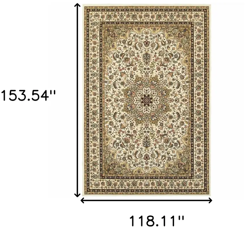 Ivory Beige Machine Woven Oriental Indoor Area Rug Photo 6