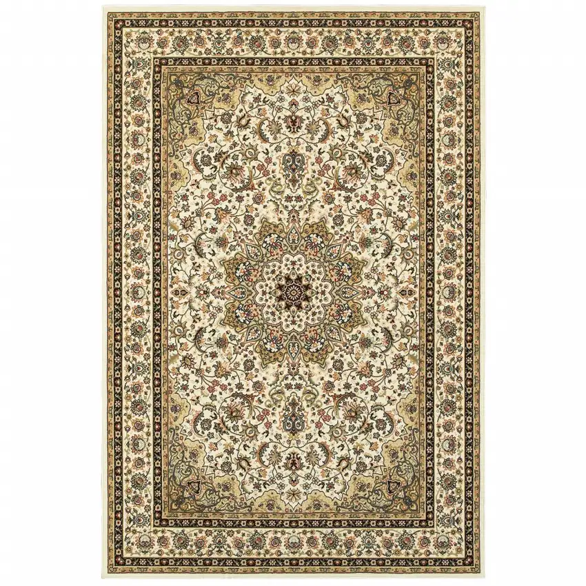 Ivory Beige Machine Woven Oriental Indoor Area Rug Photo 1