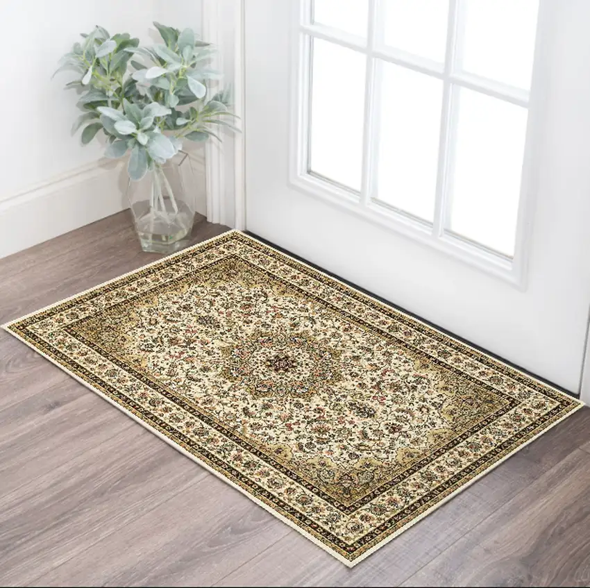 1' X 3' Ivory Beige Machine Woven Oriental Indoor Area Rug Photo 1