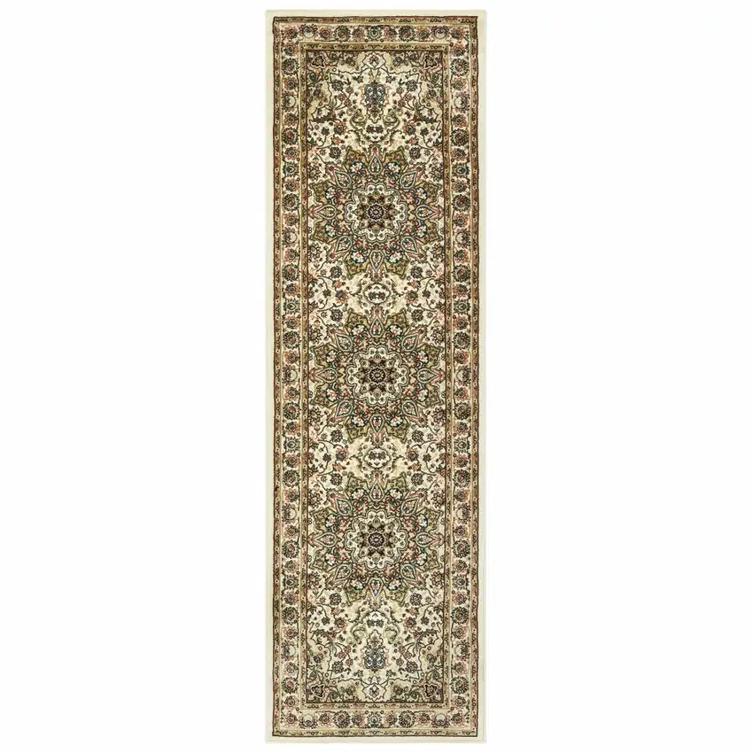 Ivory Beige Machine Woven Oriental Indoor Runner Rug Photo 1