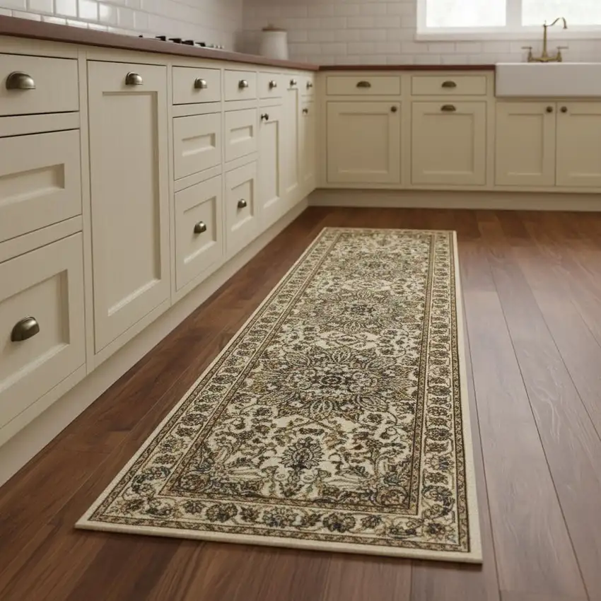 8' Beige And Ivory Runner Rug Photo 1