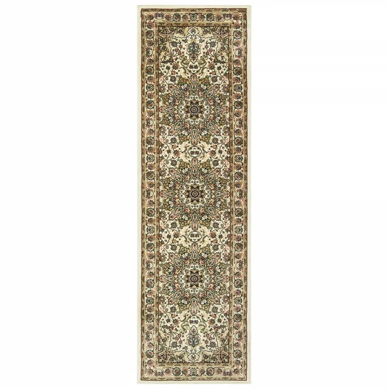 Ivory Beige Machine Woven Oriental Indoor Runner Rug Photo 2