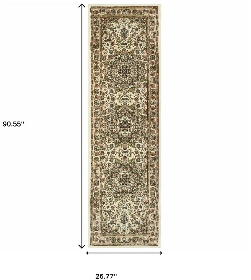 Ivory Beige Machine Woven Oriental Indoor Runner Rug Photo 5