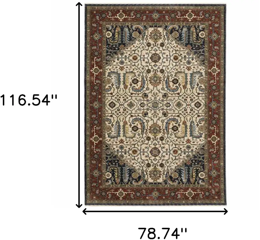 Beige and Ivory Oriental Power Loom Area Rug With Fringe Photo 3