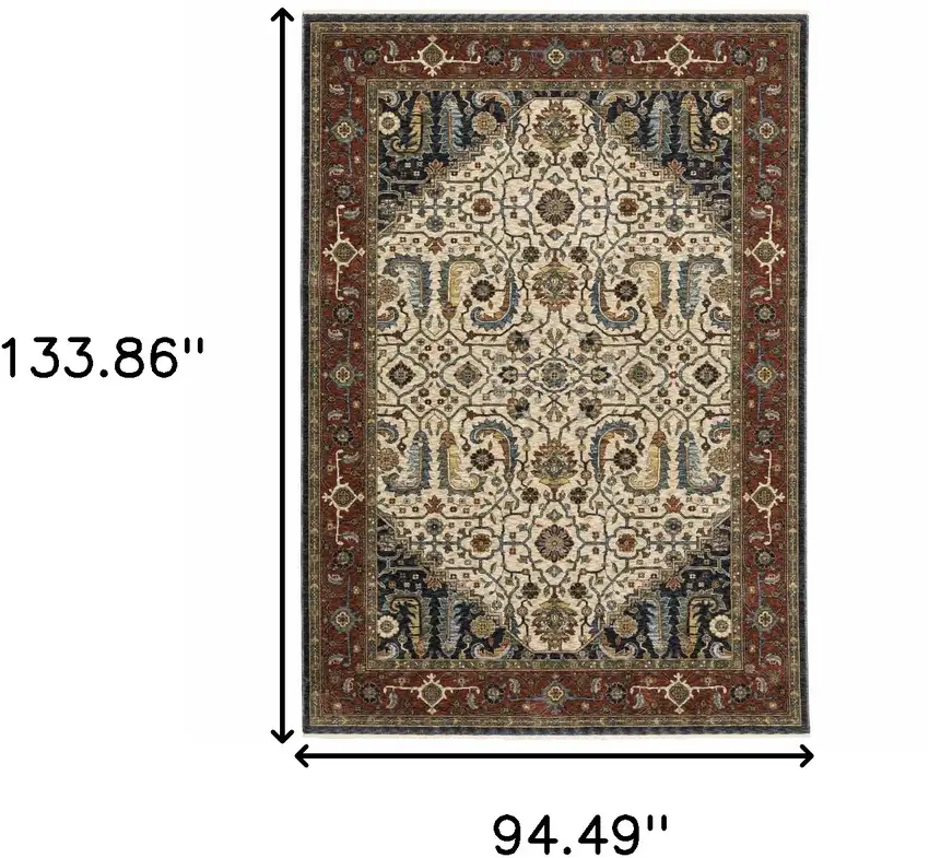 Beige and Ivory Oriental Power Loom Area Rug With Fringe Photo 3