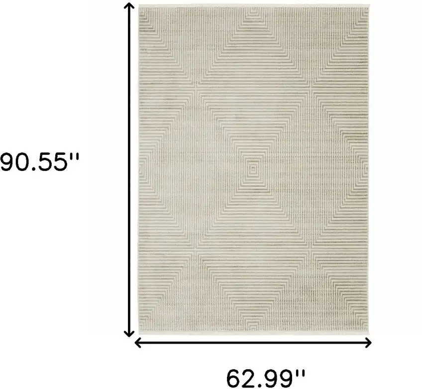 Ivory Beige Taupe And Tan Geometric Power Loom Stain Resistant Area Rug With Fringe Photo 9