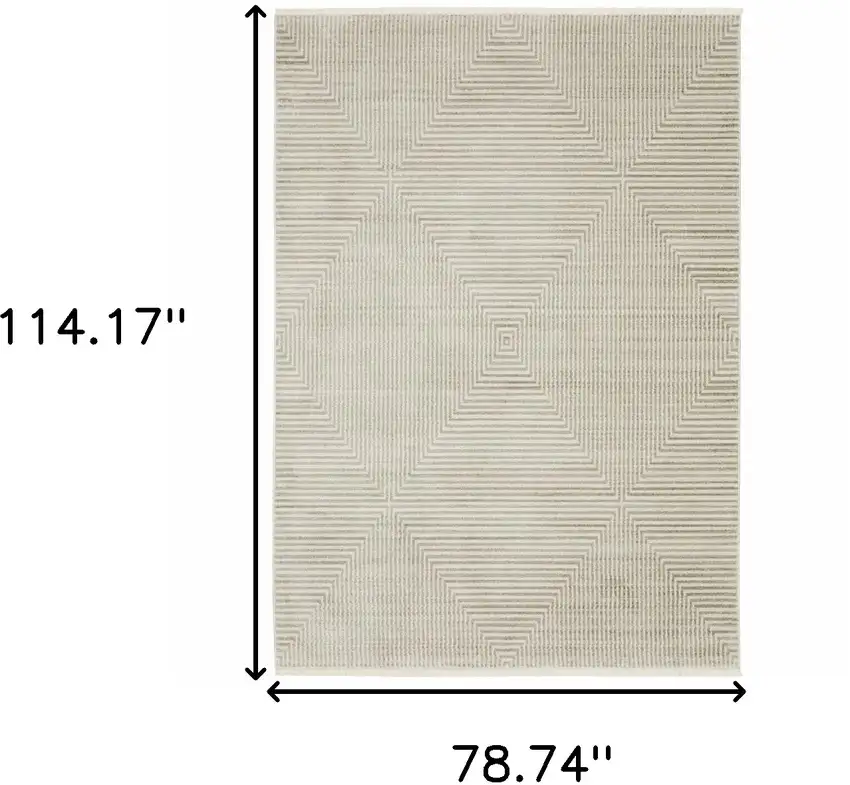 Ivory Beige Taupe And Tan Geometric Power Loom Stain Resistant Area Rug With Fringe Photo 9